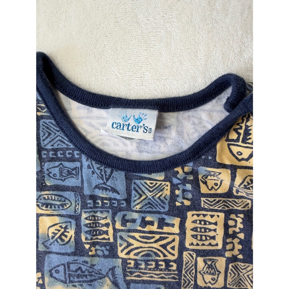 Carters Vintage Blue Yellow Geometric Fish Print Sleeveless Romper 9-12M - Picture 5 of 8